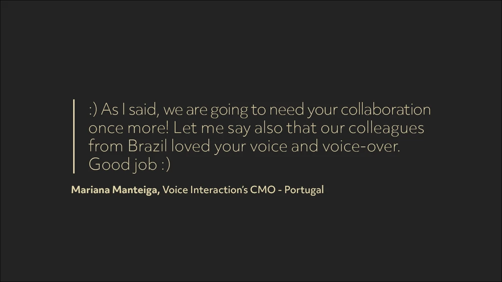 Mensagem da Mariana com notícias sobre novos projetos de voiceover em 2022 e 2023